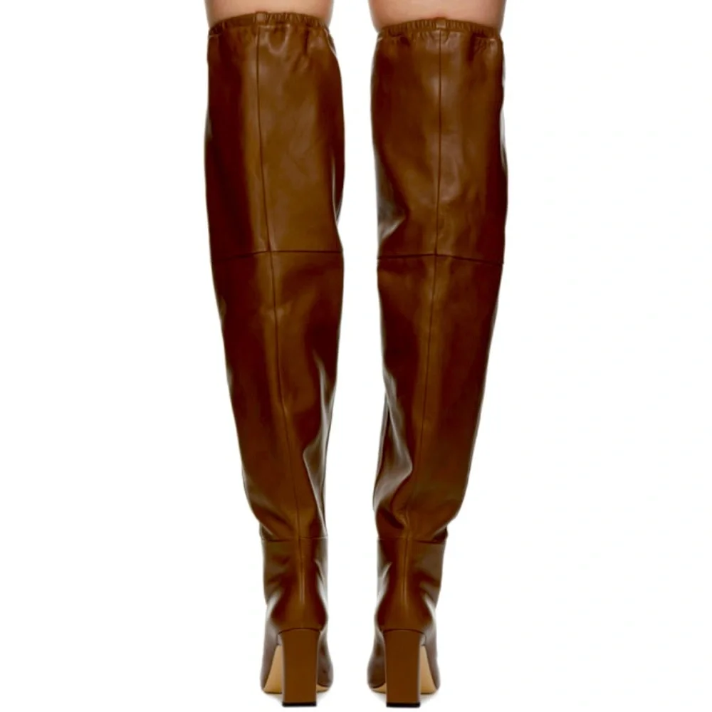 Wandler Brown Leather ‘Anne’ Over The Knee Thigh High, Heeled Boots, Size 40
